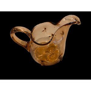 Vintage Bischoff Amber Art Glass Pinched Pattern Hand Blown Mid-Century Modern V